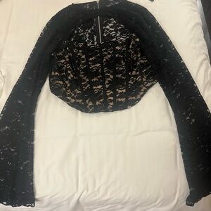 PrettyLittle Thing black corset lace long sleeve top